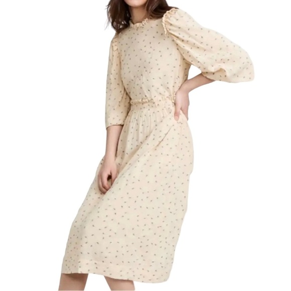 Munthe Dresses & Skirts - Munthe Curtis Floral Midi Dress Cream Size 38 Back Cutout Ruffle Trim